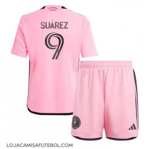 Camisa de Futebol Inter Miami Luis Suarez #9 Equipamento Principal Infantil 2024-25 Manga Curta (+ Calças curtas)